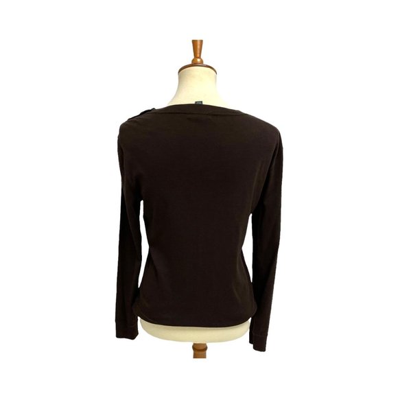 LRL Ralph Lauren Women's Brown Crew Neck Shoulder Button Tee Size M - Picture 3 of 5
